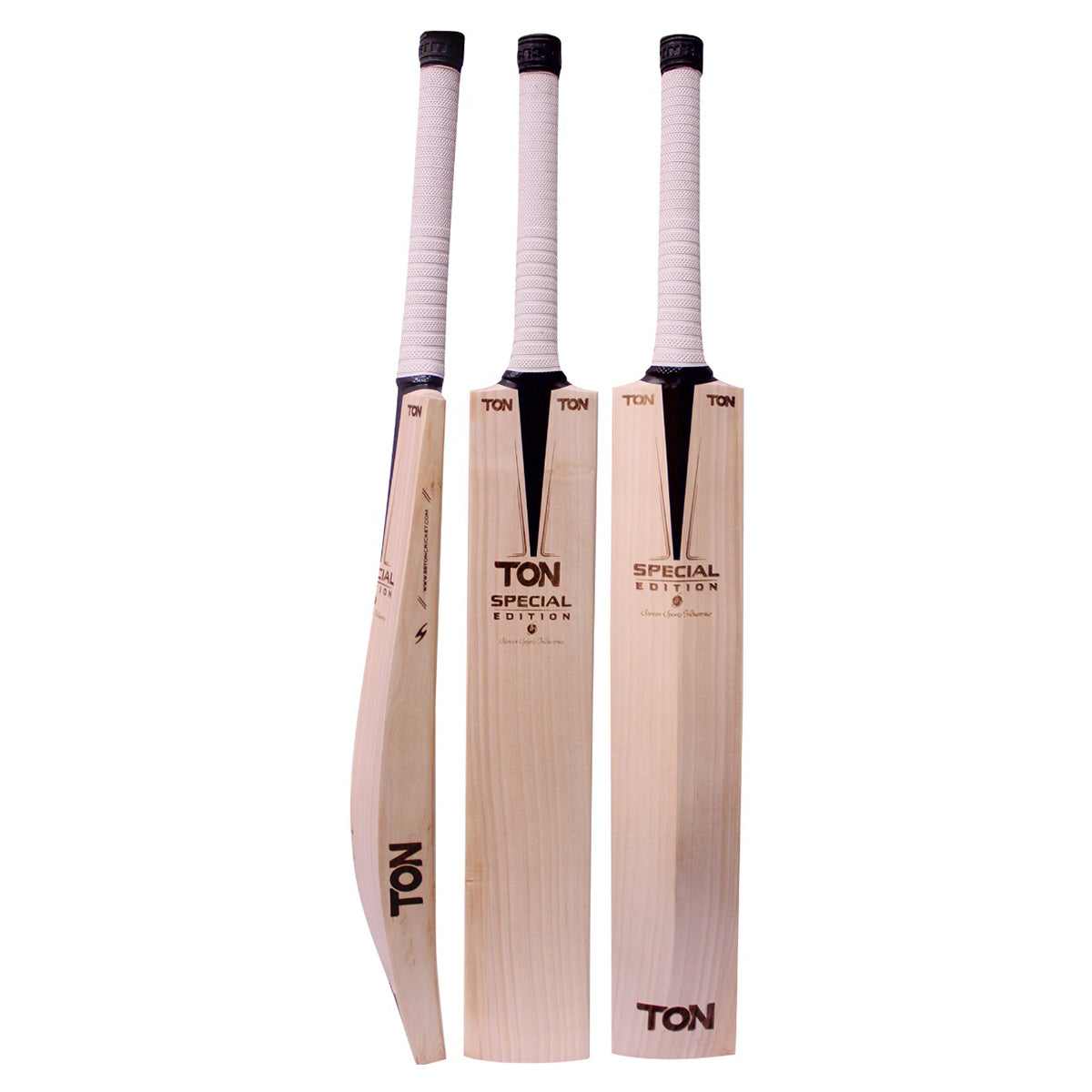 SS TON Special Edition English willow cricket bat with laser engraved finish and clean blade